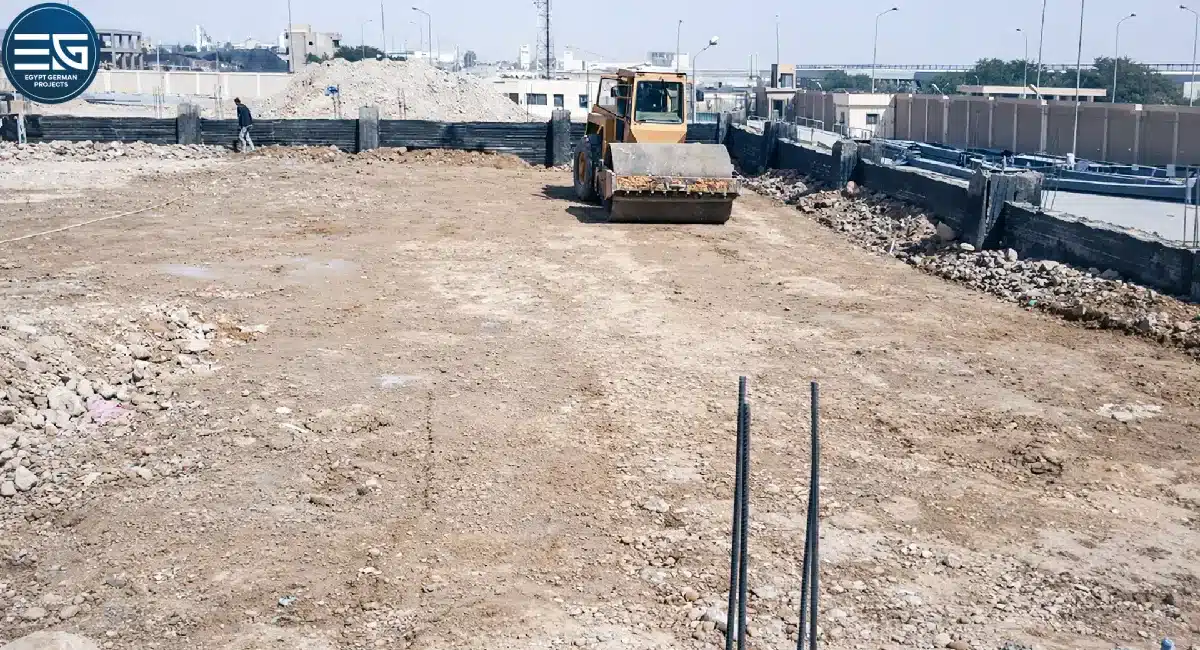 High-span steel frame and internal stainless steel silo installation, showcasing advanced turnkey engineering by Egypt German for specialized industrial projects Egypt German handles in Suez.