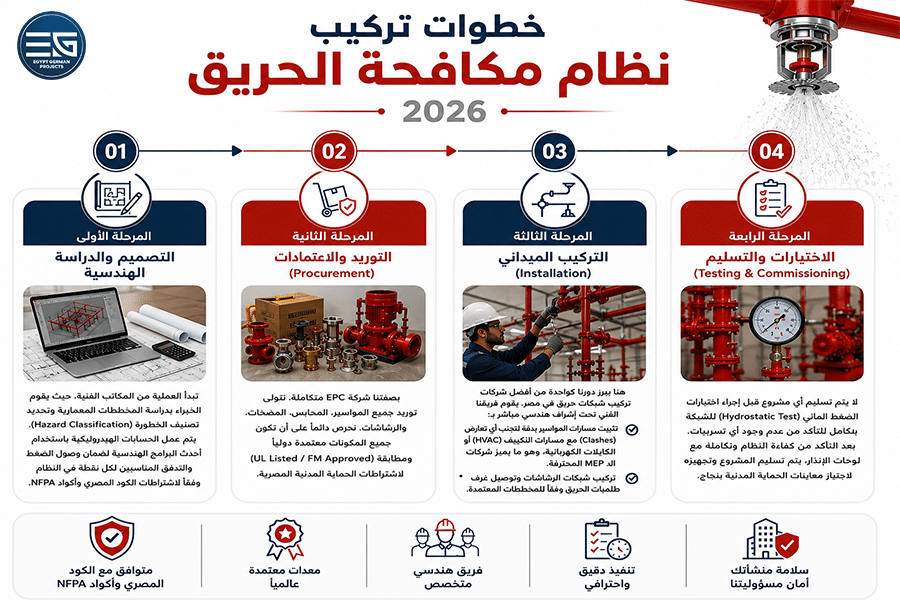 خطوات تركيب نظام مكافحة الحريق في مصر 2026 من إيجيبت جيرمان